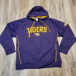 LSU Tigers Hoodie Mens Large Purple Spellout Pullover Sweatshirt Louisiana State